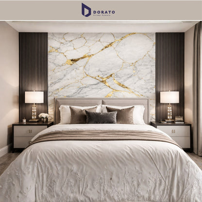 UV 7044 Dorato UV Marble Sheet – Model 7044 P | White & Gold Marble Design Wall Panel (4 Ft x 8 Ft)
