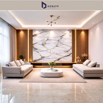 uv 2209 Dorato DMD Marble Sheet IMP 2209 – Premium White & Gold Marble Finish PVC Wall Panel (4ft x 8ft | 3mm)