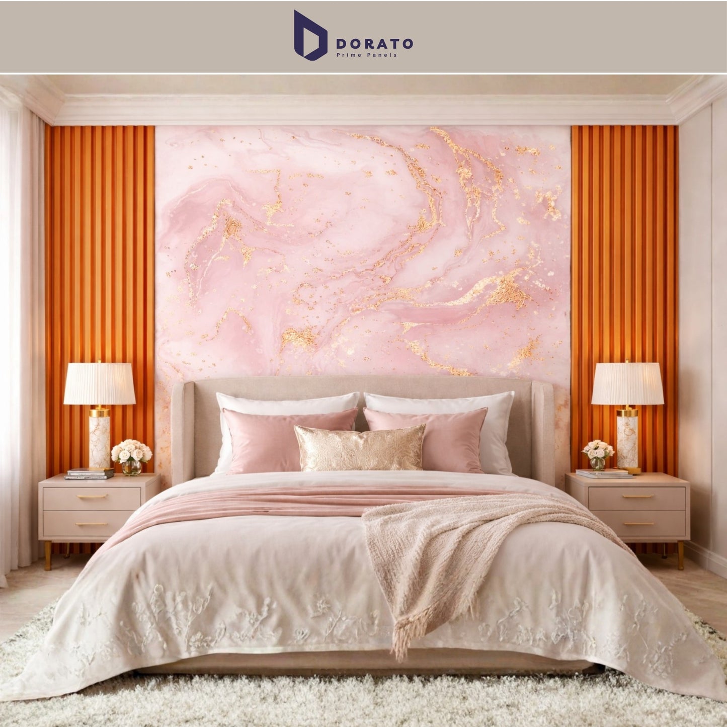 uv 30 Dorato DMD Marble Sheet No. 30 – Pink & Gold Marble Design Wall Panel (4ft x 8ft | 3mm | Waterproof PVC Sheet)