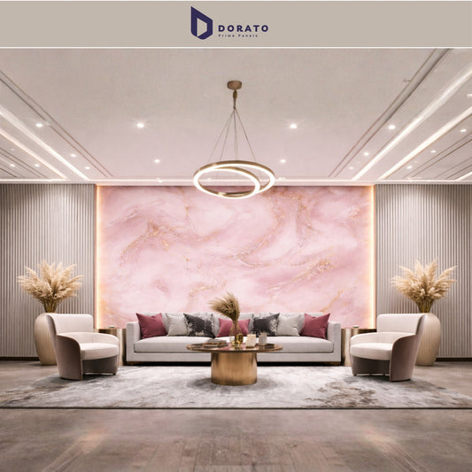 uv 30 Dorato DMD Marble Sheet No. 30 – Pink & Gold Marble Design Wall Panel (4ft x 8ft | 3mm | Waterproof PVC Sheet)