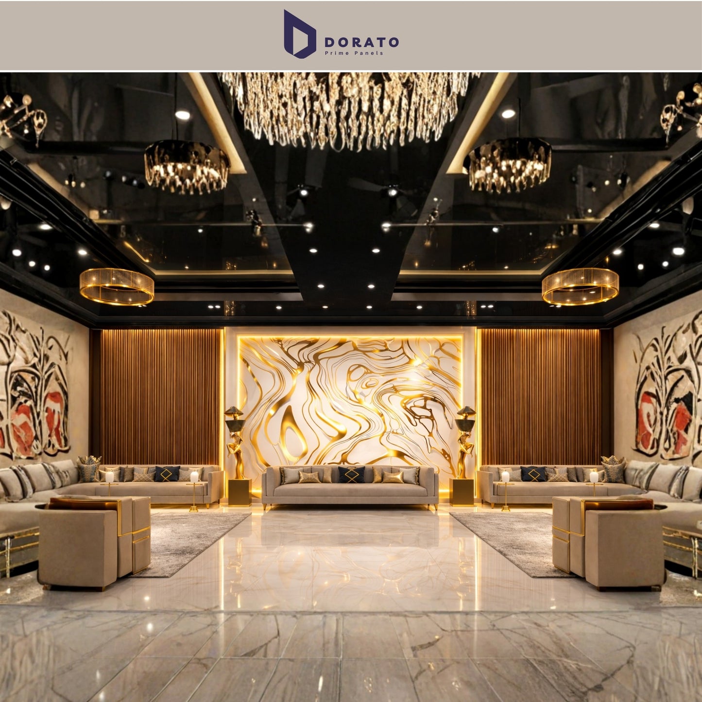 UV 38 Dorato DMD Marble Sheet – Model DMD 38 | Premium Gold Abstract Wall Panel (4ft x 8ft, 3mm Thickness, Waterproof)