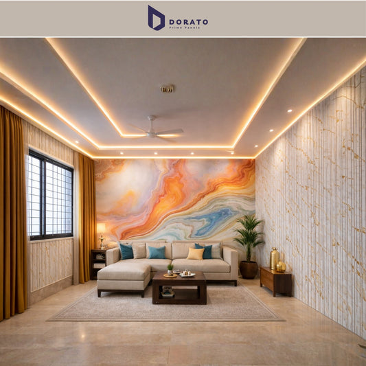 UV 58 Dorato DMD Marble Sheet No. 58 – Premium Decorative Wall Panel (4ft x 8ft | 3mm Thickness | Waterproof PVC Panel)