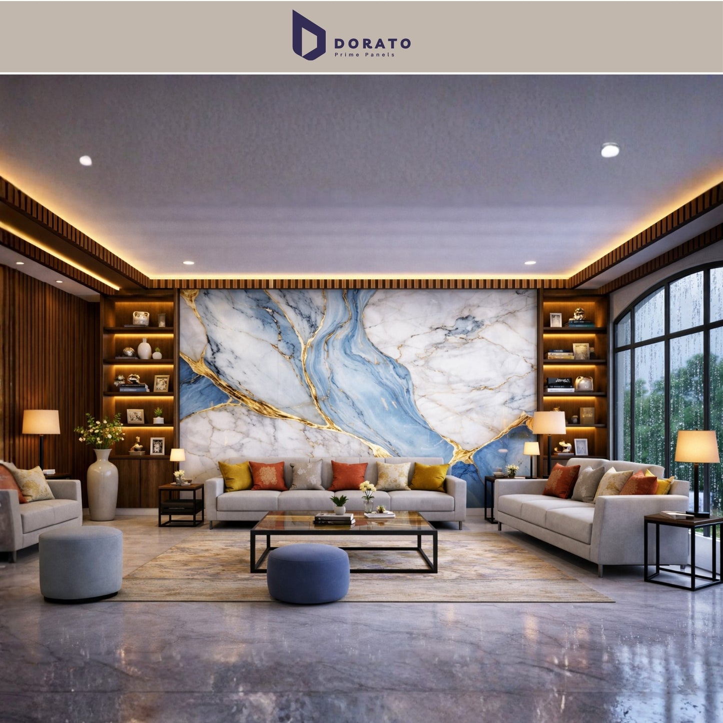 UV 66 Dorato DMD Marble Sheet No. 66 – Premium Blue & White Marble Finish Wall Panel (4ft x 8ft, 3mm, Waterproof)