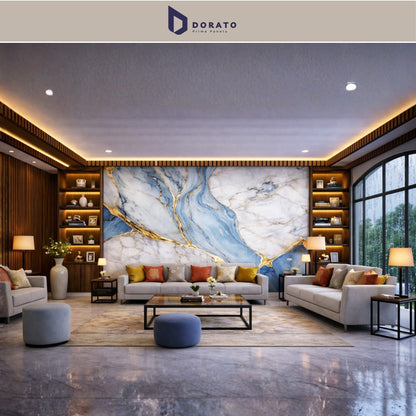 UV 66 Dorato DMD Marble Sheet No. 66 – Premium Blue & White Marble Finish Wall Panel (4ft x 8ft, 3mm, Waterproof)