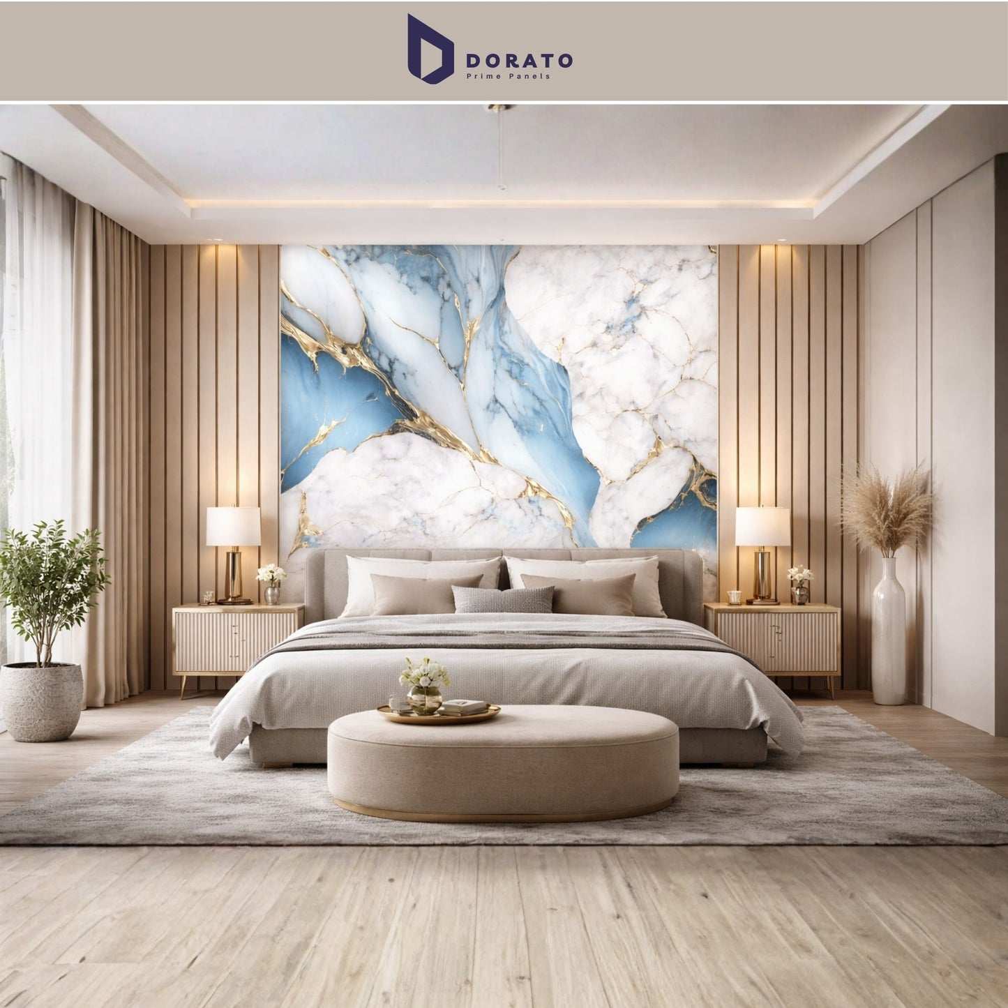 UV 66 Dorato DMD Marble Sheet No. 66 – Premium Blue & White Marble Finish Wall Panel (4ft x 8ft, 3mm, Waterproof)