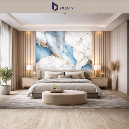 UV 66 Dorato DMD Marble Sheet No. 66 – Premium Blue & White Marble Finish Wall Panel (4ft x 8ft, 3mm, Waterproof)