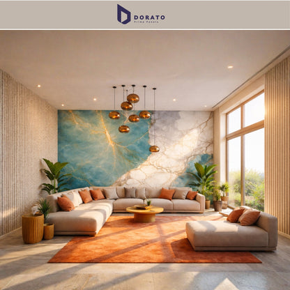 UV 77 Dorato DMD Marble Sheet – Model DMD 77 | Premium Waterproof PVC Wall Panel (8 Ft x 4 Ft | 3mm Thickness)
